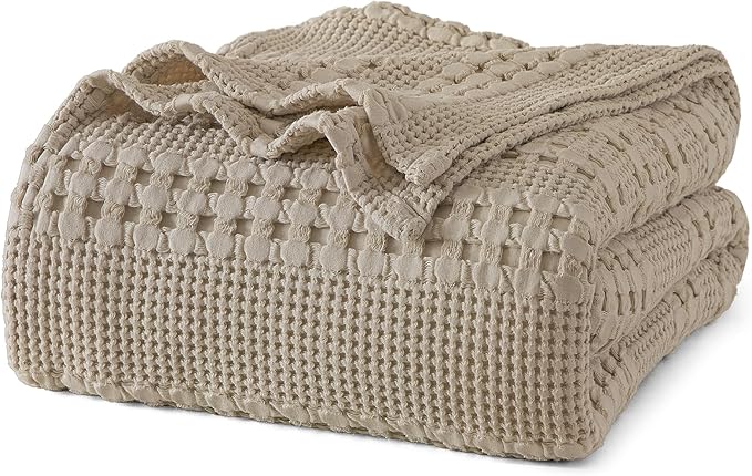 PHF 100% Cotton Waffle Weave Blanket Twin Size, Soft Lightweight Breathable Cozy Summer Blankets for Bed, Luxury Aesthetic Woven Bedding for Home Decor, 66"x90", Simply Taupe-Ruum Studio Home