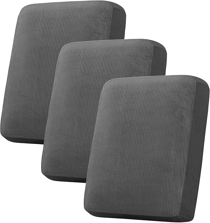 H.VERSAILTEX Velvet Stretch Couch Cushion Cover Plush Cushion Slipcover for Chair Loveseat Sofa Cushion Furniture Protector Seat Cushion Sofa Cover (3 Piece Sofa Cushion Covers, Grey Striped)-Ruum Studio Home