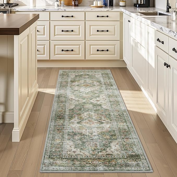 AMOAMI-2X3 Small Rug-Washable Rugs Entryway Mat Indoor-Soft Vintage Non Slip Rugs for Kitchen Laundry Room Bathroom Green Decorative Accent Rug for in Front of Sink 24 Inch x36 Inch-Ruum Studio Home