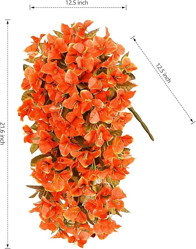 Bougainvillea Artificial Flowers Plants for Outdoors Outside Fall Autumn Decor, 2 pcs Faux Silk Long Trailing Vines UV Resistant Look Real Orange Fake Flowers for Front Door Porch Planter Urn Patio-Ruum Studio Home