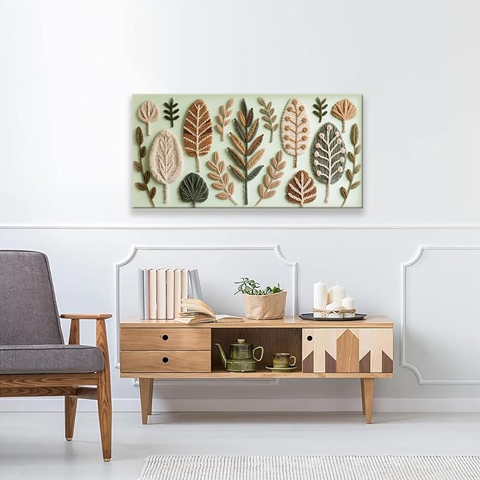 Boho Wall Art Chic Home Wall Art Modern Bohemian Feather Green Canvas Wall Art Decor For Apartment Dorm Living Room Bedroom Nursery Backdrop 20"W X 40"L Ready To Hanging-Ruum Studio Home