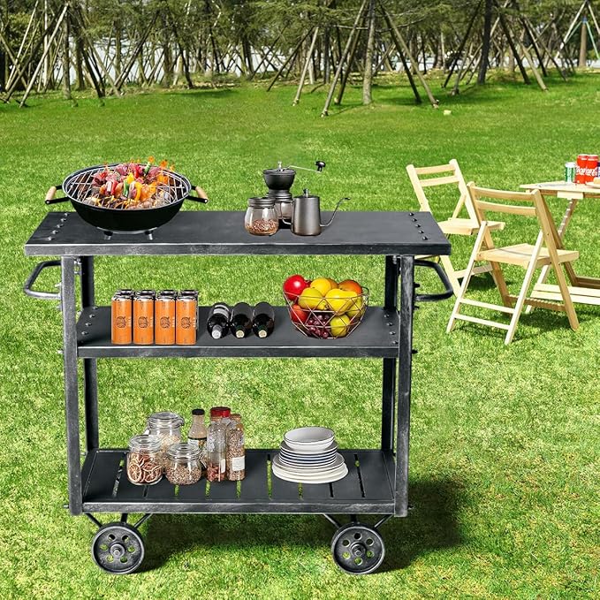 Diwhy Industrial 3 Tier Rolling Utility Storage Cart Wine Beverage, Metal Wine Rack with Wheels Kitchen Bar Dining Room Tea Wine, Serving Cart-Ruum Studio Home