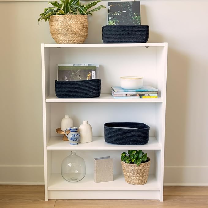 NaturalCozy 11.8"x8"x4.5” Rectangle Storage Baskets for Shelves 3 Pack | Cotton Rope Woven Small Baskets for Organizing | Small Storage Bins for Nursery, Bathroom, Closet, Shelf, Decorative, Gift-Ruum Studio Home