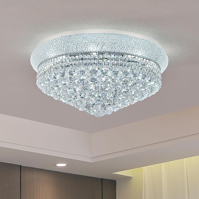 12-Light Crystal Flush Mount Chandelier Ceiling Light Fixture for Living Room Dining Room Bedroom Foyer Entryway Hallway Closet Bathroom (Chrome D24)-Ruum Studio Home