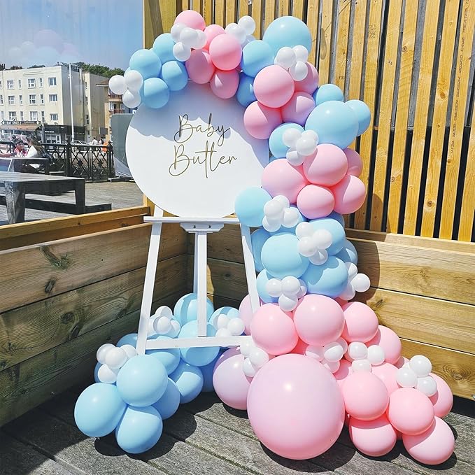 Pink and Blue Balloons 12 Inch Pastel Light Baby Blue Pink White Party Balloon with Confetti Latex Balloons for Gender Reveal Boy or Girl Princess Birthday Bridal Baby Shower Party Decorations-Ruum Studio Home