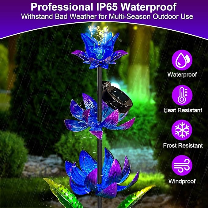 Solar Wind Spinner Outdoor, 63 Inch Metal Wind Spinner Yard Art with LED Lights, Three-Layer Flower Design Pinwheels for Yard and Garden Decor, Solar Garden Decor-Ruum Studio Home
