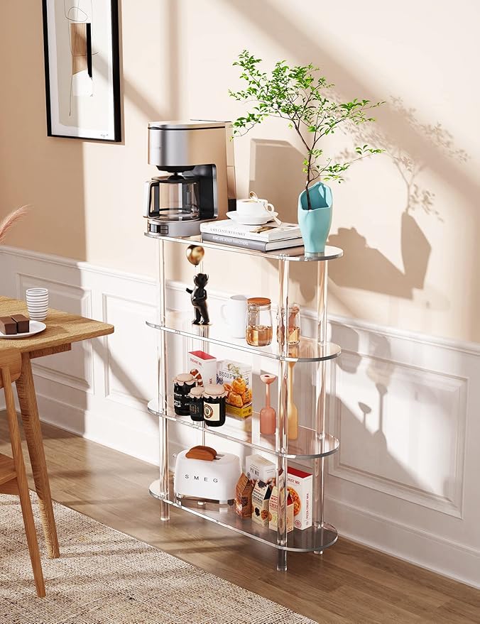 Clear Bookshelf, Acrylic Bookcase with Open Book Shelf Console Table for Entryway Office Living Room Bedroom (4 Tier Clear)-Ruum Studio Home