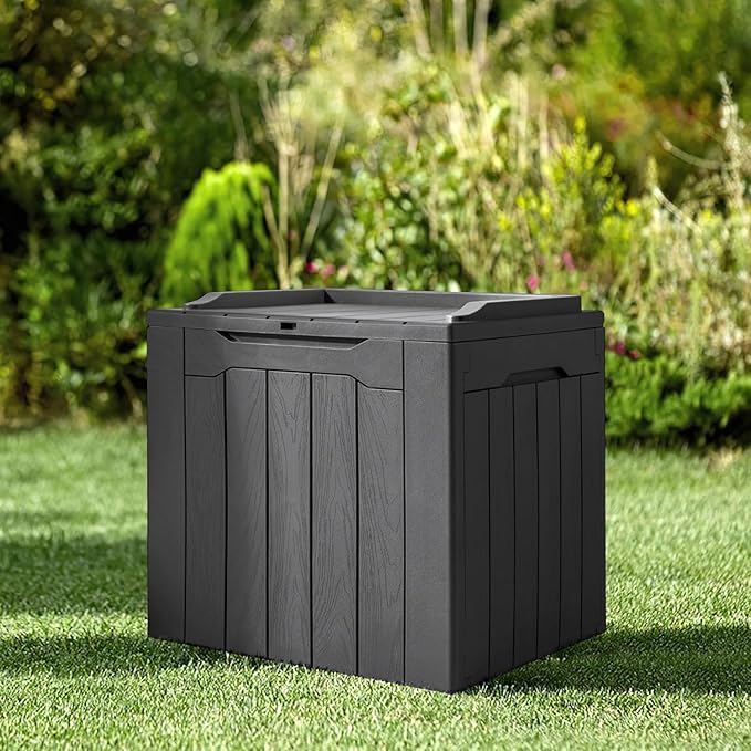 JUMMICO 31 Gallon Resin Deck Box Waterproof Indoor Outdoor Storage Boxes for Patio Furniture Cushions and Garden Tools (Gray)-Ruum Studio Home