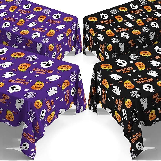 ATFUNSHOP 4 Packs Halloween Tablecloth Disposable Table Cover 54X108 Halloween Decorations Kids Birthday Party Decor for Kids, Spooky Waterproof Spillproof Table Cloth - Perfect for Dinner-Ruum Studio Home