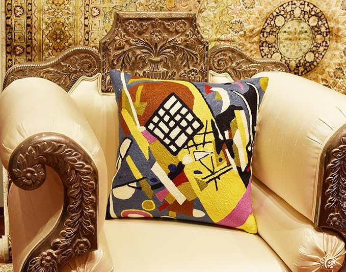 Kandinsky Modern Pillow Cover Frame Gray Abstract Pillowcase Grey Modern Chair Cushion Contemporary Outdoor Pillows Kids Room Handembroidered Wool Size 18x18-Ruum Studio Home