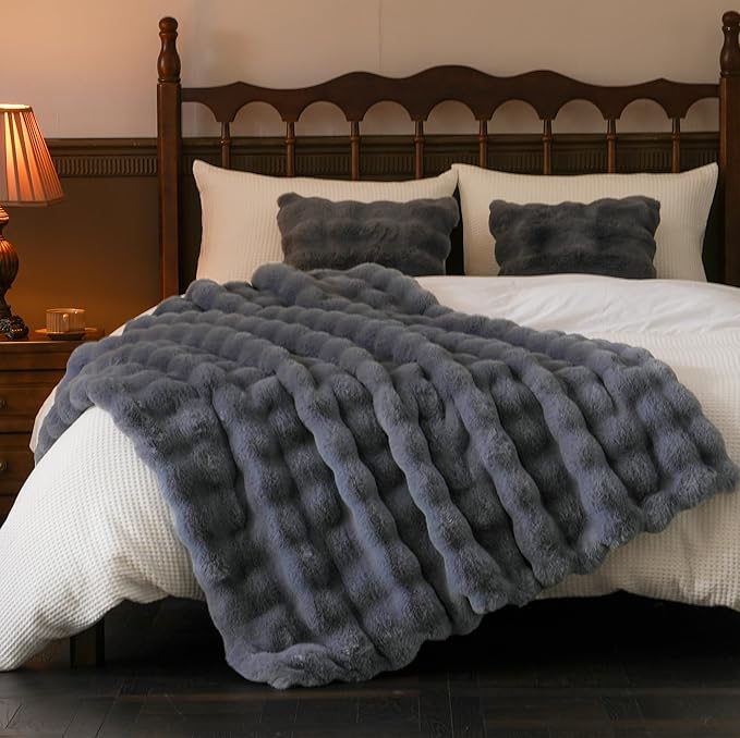 BENVWE Faux Fur Throw Blanket for Couch - Thickened Fluffy Soft Bubble Blanket for Living Room Home Decor - Fathers Day Birthday Gifts for Women Men, Grey, 50" x 60", 1300GSM-Ruum Studio Home