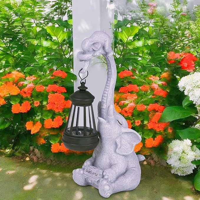 Solar Garden Statues Outdoor Decor- Yard Decorations for Patio, Balcony, Backyard, Lawn Ornaments - Elephants Figurines with LED Light- Unique Birthday House Warming Gifts for Women, Mom, Grandma-Ruum Studio Home