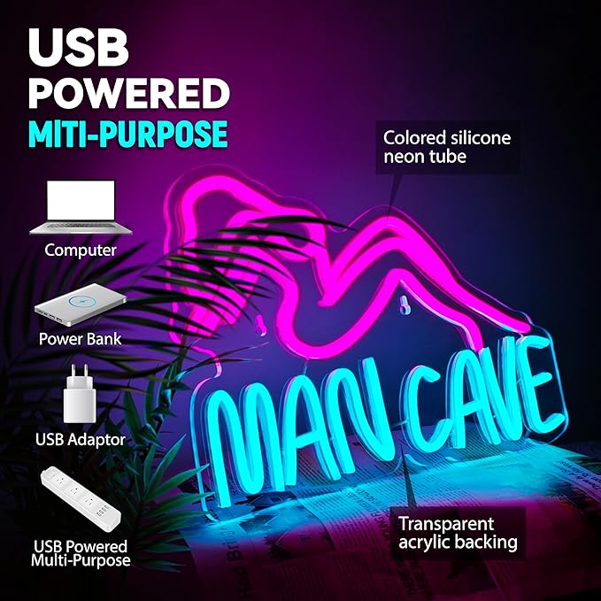 Man Cave Neon Signs Man Cave Neon Lights Sign USB Powered Dimmable LED Light for Bedroom Game Room Bar Pub Club Wall Decor Party-Ruum Studio Home