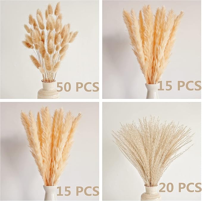 Natural Dried Pampas Grass Decor, Beige Pampas Grass, Bunny Tails Dried Flowers, Reed Grass Bouquet for Wedding Boho Flowers Home Table Decor, Rustic Farmhouse Party (100 in Total )-Ruum Studio Home