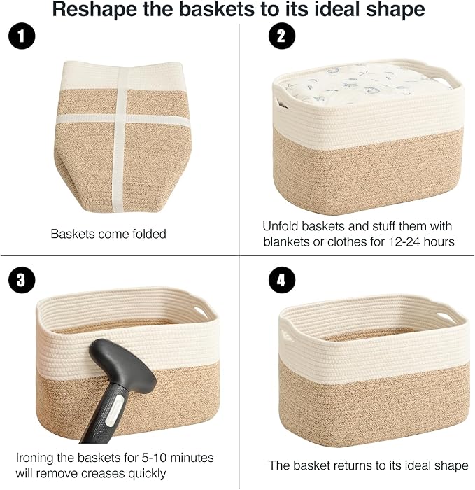 Large Storage Baskets for Organizing Shelves, Woven Cotton Rope Bins for Baby Nursery Organization, Book Toy Towel Organizer, 17"x13"x9.5", 3 Packs, Off White & Brown-Ruum Studio Home