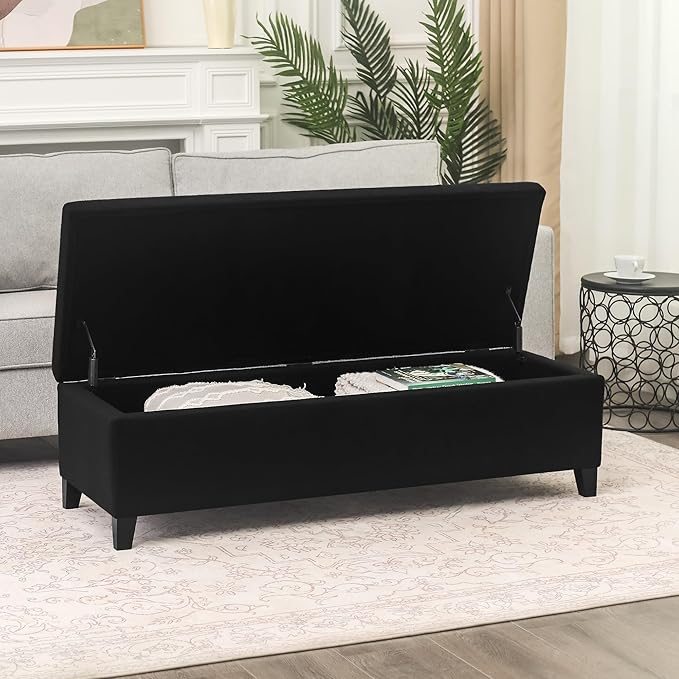 Joveco Storage Ottoman Bench, 51" Rectangle Long Bench, for Bedroom, End Foot of Bed, Living Room, Entryway, Line Black-Ruum Studio Home