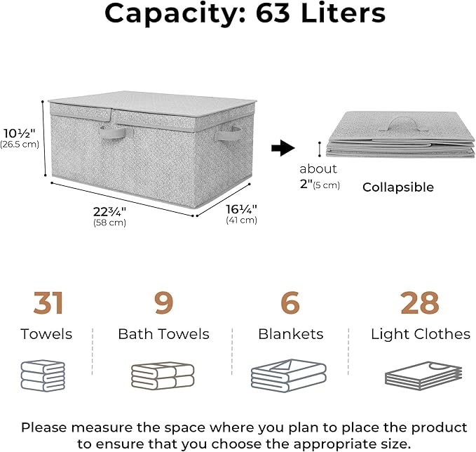 GRANNY SAYS Large Storage Bins with Lids, Decorative Storage Box for Shelves, Fabric Storage Bins Foldable, Storage Basket for Clothes, Keepsake Box, Jumbo, Gray, 2-Pack-Ruum Studio Home