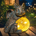 WONDER GARDEN Dragon Statue - Sleeping Dragon Figurines Solar Light Resin Garden Statues with Crackled Glass Globe Outdoor Waterproof Lawn Ornament Decor-Ruum Studio Home