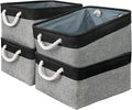 TcaFmac Storage Basket for Organizing - Large 4 Pack Canvas Decorative Storage Bins Baskets for Shelves with Ropes, Foldable Storage Cubes for Closet Cloth Toy Linen(Black & Grey 16x12x8 inch)-Ruum Studio Home