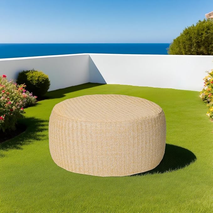 Outdoor Inflatable Ottoman with Air Pump, Fade-Resistant Patio Footrest Stool D21”x H9”, Round Pouf Ottoman with Portable Handle Suitable for Garden, Camping, Bedroom, Living Room-Ruum Studio Home