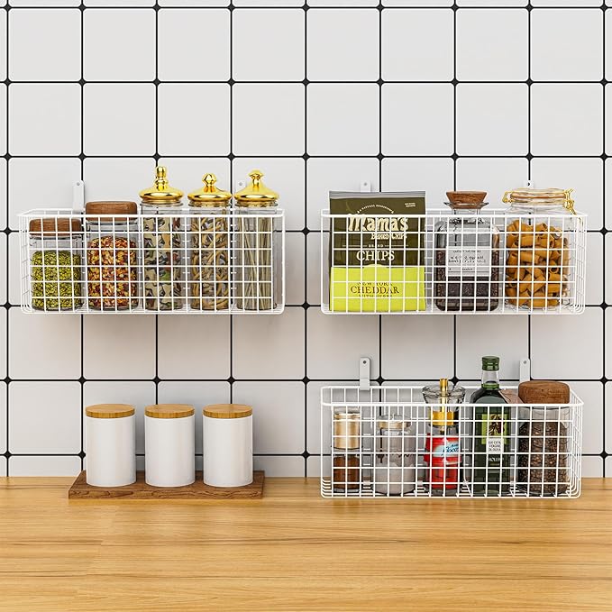 Joben Oligey 3 Set [Extra Large] Hanging Wall Wire Baskets, Farmhouse Food Storage Kitchen Pantry Laundry Closet Garage RV, White-Ruum Studio Home