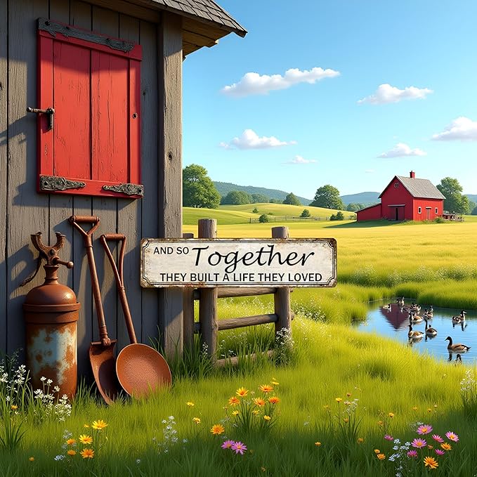 And So Together They Built A Life They Loved Tin Sign Farmhouse Wall Decor Rustic Home Decor Farm House Decorations For Home 4x16 Inch-Ruum Studio Home
