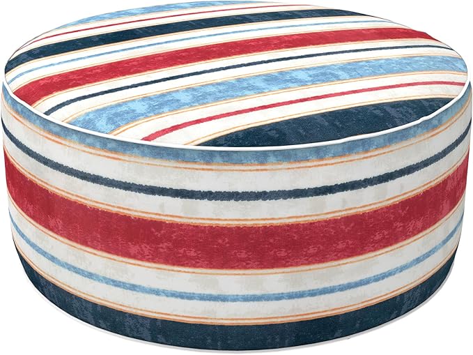 LVTXIII Inflatable Stool Ottoman Footrest with Handle, Decorative Fade-Resistant Foot Stool, Indoor or Outdoor Pouf for Home Garden and Camping Use, D21 x W 21 x H9, Stripe Red Blue-Ruum Studio Home