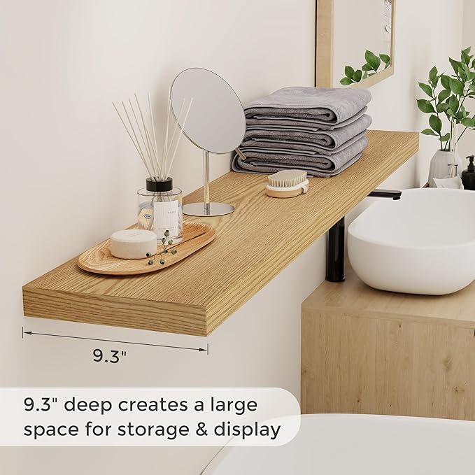 Floating Shelves 48 Inch Long, 48"W x 9"D Wall Shelf Invisible Bracket, 9 Inch Deep Floating Shelf for Wall, Rustic Wooden Shelves for Living Room, Kitchem, Bedroom, Oak Color, Set of 1-Ruum Studio Home