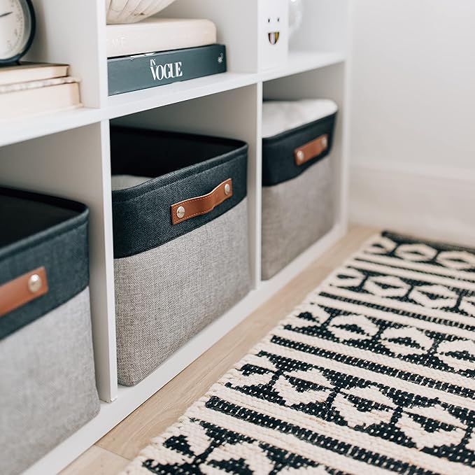 OrganiHaus Extra Large Fabric Storage Bins for Shelves 16x13in, Closet Storage Baskets for Shelf Organizing, Canvas Rectangle Bins for Organization, Linnen Baskets for Organizing - Gray/Black-Ruum Studio Home