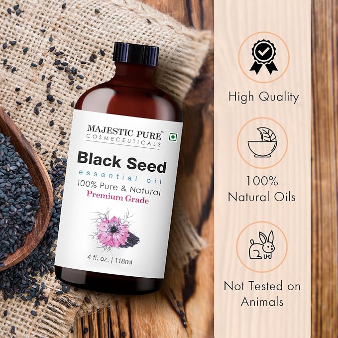 Majestic Pure Black Seed Essential Oil with Glass Dropper - Huge 4 Fl Oz - 100% Pure and Natural Black Pepper Oil - Premium Grade Essential Oils for Diffuser, Aromatherapy, Soap and Candle Making-Ruum Studio Home