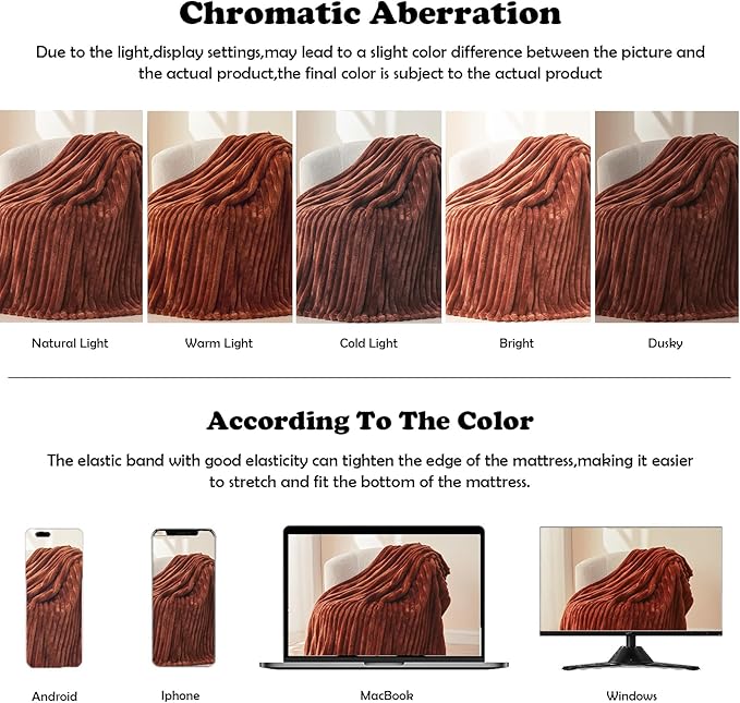 NEWCOSPLAY Super Soft King Blanket Coffee Premium Silky Flannel Fleece 3D Ribbed Jacquard Lightweight Bed Blanket All Season Use (Coffee Ribbed, King(90"x110"))-Ruum Studio Home