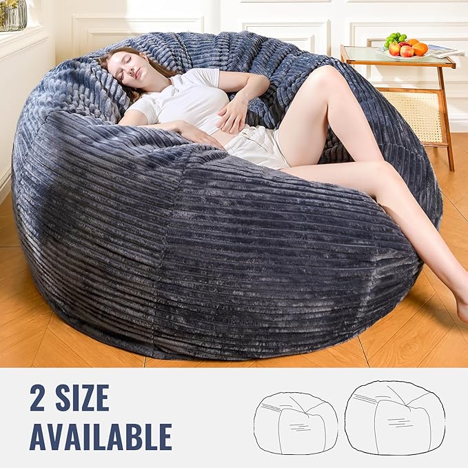 Large Bean Bag Chair, 5FT Giant Beanbag Chairs with Memory Foam Filled, Bean Bag Chairs for Adults, Ultra Soft Lazy Sofa for Living Room Bedroom (Gery)-Ruum Studio Home