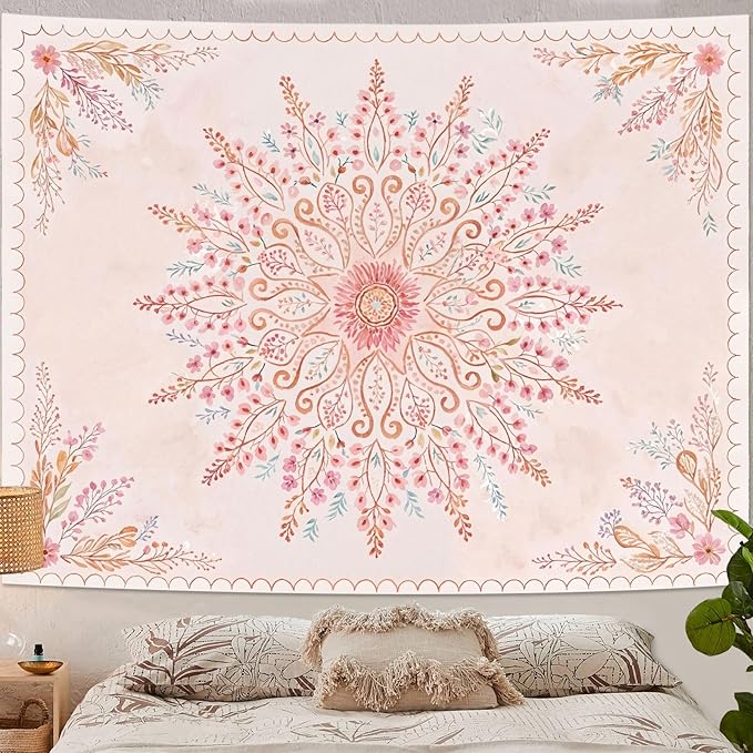 Lunerfex Floral Mandala Tapestry Boho Tapestry for Bedroom Pink Tapestries Wall Hanging Living Room Wall Art and Home Decor 70x90-Ruum Studio Home
