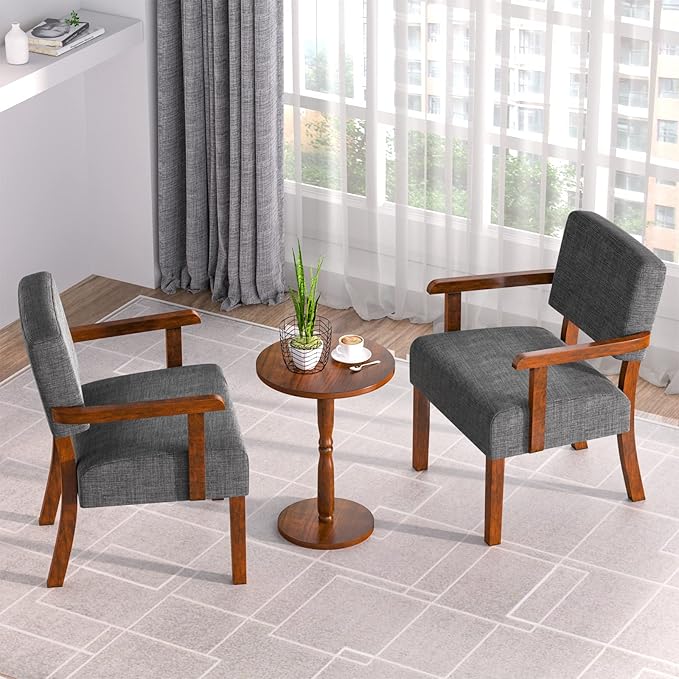 Accent Chair Set of 2 with Table, Living Room Chairs with Soft Seat and Armrests for Living Room Bedroom Reading Room Waiting Room, Grey (AC01)-Ruum Studio Home