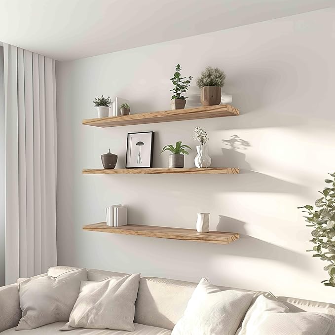 36 Inch Floating Shelves for Wall Rustic Light Wood Wall Shelves for Bedroom Set of 4-Ruum Studio Home