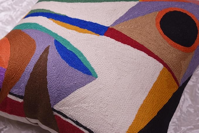 Kandinsky Balancement Decorative Pillow Cover Abstract Toss Pillows Farmhouse Chair Cushion Contemporary Pillow Mid-Century Chair Cushions Hand Embroidered Pillow Wool Size 18x18-Ruum Studio Home