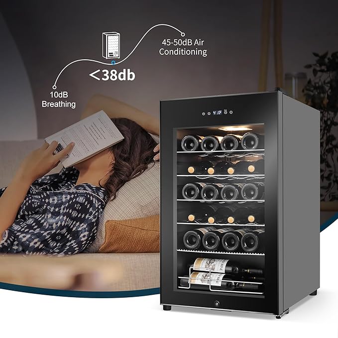 24 Bottles Wine Cooler Refrigerator, Small Wine Fridge Mini Wine Fridge Countertop with Glass Door Wine Cellars for Red Wine, Champagne, Dry White Wine, Sparkling Wines-Ruum Studio Home