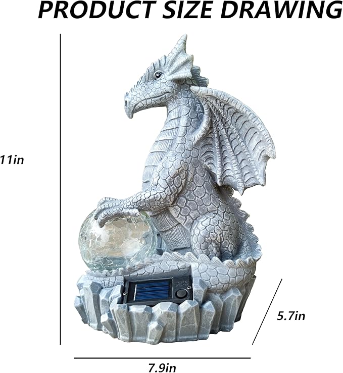 Dragon Solar Garden Statues Outdoor Decoration with Magic Orb,Dragon Figurine Solar LED Lights Lawn Décor,Outside Statue Ornament for Patio, Balcony, Yard,Unique Gifts for Mom Grandma-Ruum Studio Home