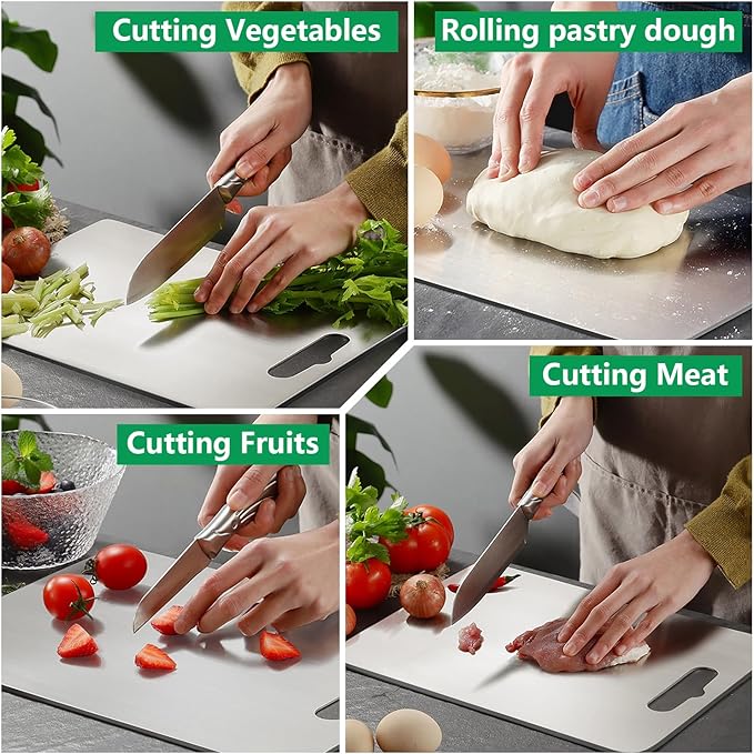 Titanium Cutting Boards for Kitchen [Set of 3], Double Sided Pure Titanium Cutting Board | Easy to Clean | Dishwasher Safe | Food-Grade Raw & Cooked Foods or Outdoor Camping Chopping Board-Ruum Studio Home