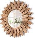 Honiway Wall Mirror Decorative 12 inch Rustic Wood Mirror Sunburst Boho Mirror for Entryway Bedroom Living Room Bathroom House Warming Gifts New Home Essential Carbonized Black-Ruum Studio Home