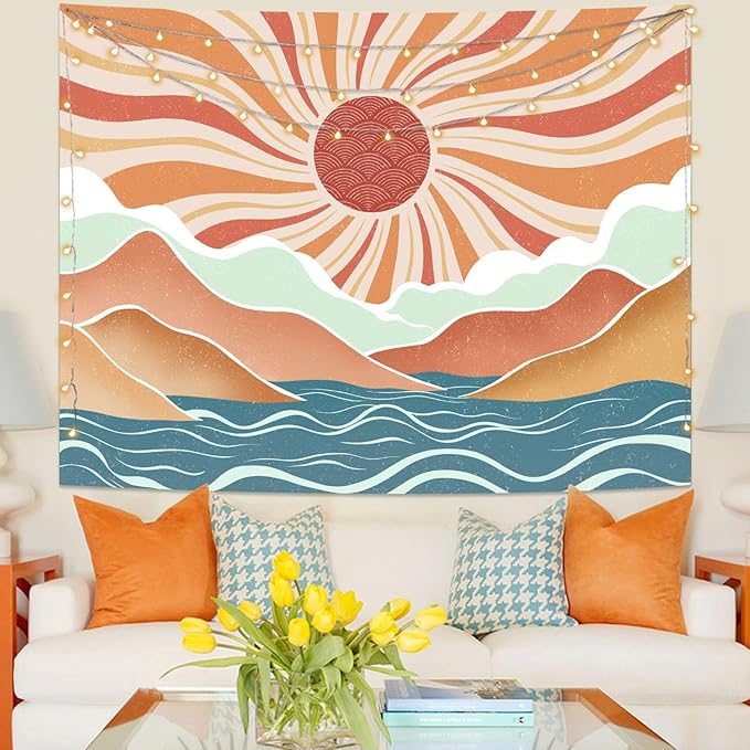 Lunerfex Boho Sun Tapestry Sunset Wall Tapestry, Mountain Tapestries for Bedroom 80s Tapestries Wall Hanging for Bedroom Living Room Decor Boho-2 70"x90"-Ruum Studio Home