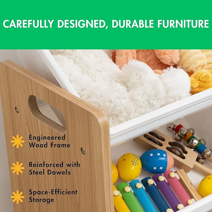 Humble Crew 9-Bin Toy Organizer – Journey Natural Wood with White Plastic Bins, 3-Tier Storage Solution for Kids' Playrooms and Nurseries-Ruum Studio Home