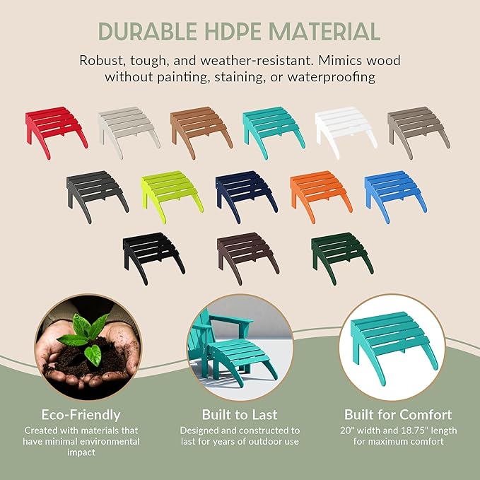 WestinTrends Outdoor Ottoman, Patio Adirondack Ottoman Foot Rest, All Weather Poly Lumber Folding Foot Stool for Adirondack Chair, Widely Used for Outside Porch Pool Lawn Backyard, Turquoise-Ruum Studio Home