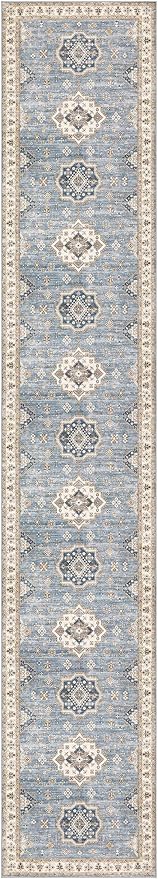 Washable 2.6x14 Runner Rug - Area Rugs Neutral Vintage Distressed Floral Farmhouse Boho Large Soft Floor Rug Indoor Carpet for Hallway Entryway Home - Blue-Ruum Studio Home