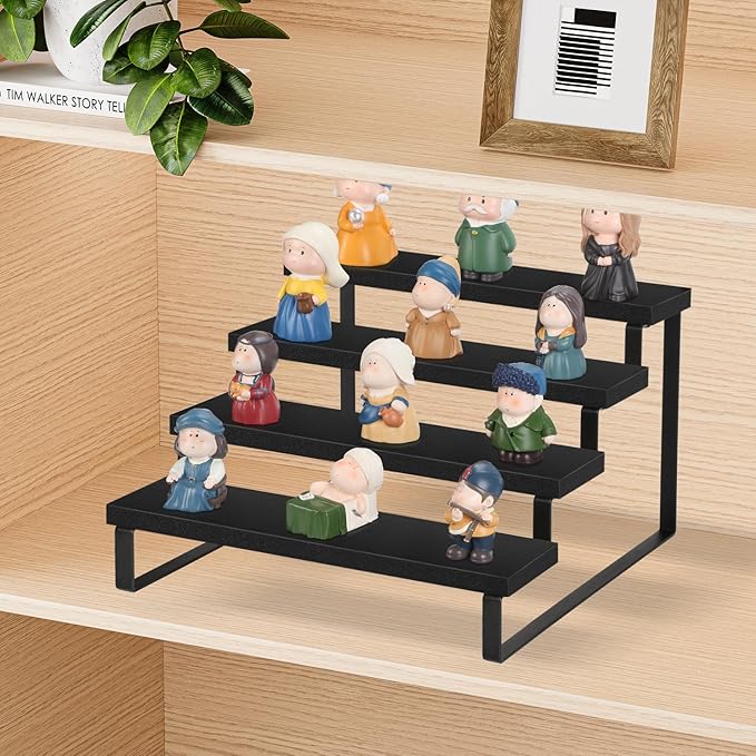 YINMIT Wooden Display Riser Stand, Tiered Perfume and Cologne Organizer Stand, 4 Tier Spice Rack Organizer, Rustic Display Shelf for Candles (4 Tier,Black)-Ruum Studio Home