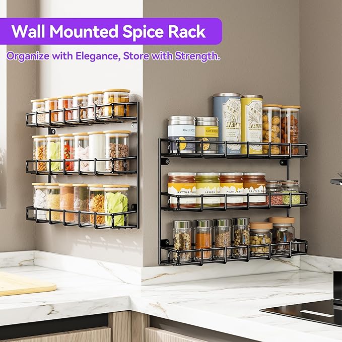 SUFAUY 2 Pack Spice Rack Wall Mount, 3 Tier Narrow Spice Rack Hanging Small Shelf for Cupboard, Black-Ruum Studio Home