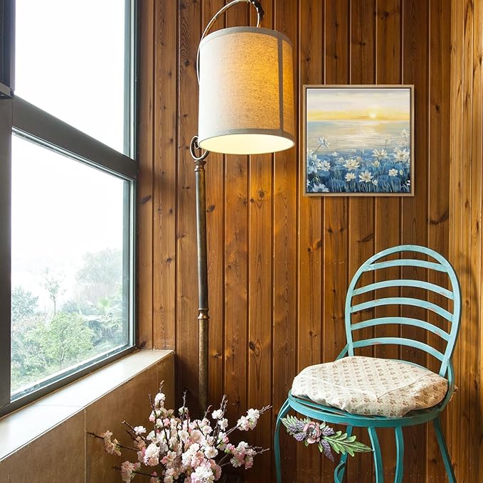 Bathroom Decor Wall Art-Framed Canvas Wall Art Modern Beach Coastal Floral Sunset Boho Ocean Artwork Blue Yellow Lotus Flower Zen Wall Picture for Bedroom Kitchen Office Small-Ruum Studio Home