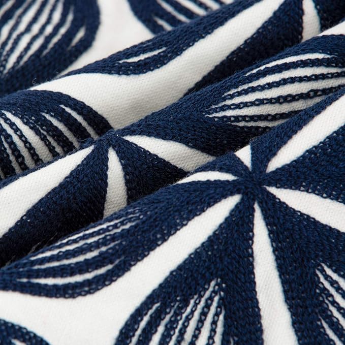 HWY 50 Navy Blue Decorative Throw Pillow Covers 18x18 Inch (1 Piece), Embroidered Cotton Farmhouse Cushion Cover Pillow Case for Sofa Couch Living Room Bed, Fashion Geometric-Ruum Studio Home