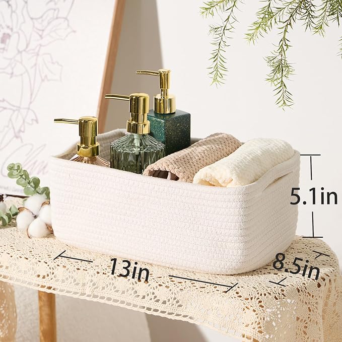 Small Storage Baskets for Organizing | Closet Organizer Bins | Shelf Toy Basket | Woven Rope Baskets | Cube Decorative Box | Shallow Basket | 13x8.5x5.1” | 3 Packs Off White-Ruum Studio Home