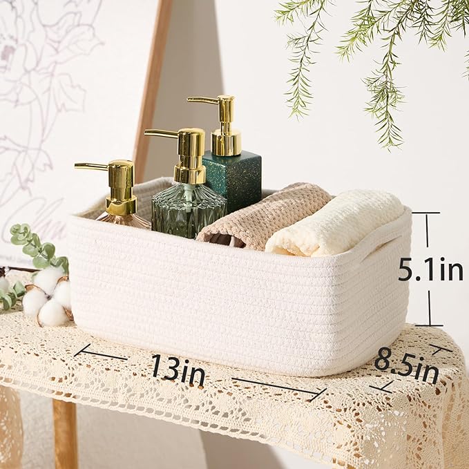 Small Storage Baskets for Organizing | Closet Organizer Bins | Shelf Toy Basket | Woven Rope Baskets | Cube Decorative Box | Shallow Basket | 13x8.5x5.1” | 4 Packs Off White-Ruum Studio Home
